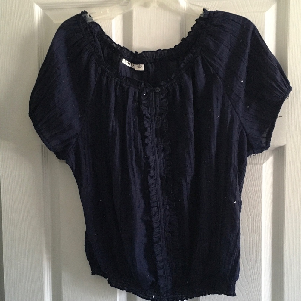 Navy Blue Women's Short Sleeve Peasant Top